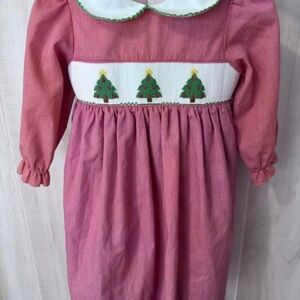 Pink Smocked Christmas Tree Dress